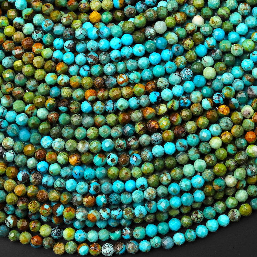 Genuine Natural Turquoise 3mm Faceted Round Beads Multicolor Blue Green Brown Gradient Ombre 15.5" Strand
