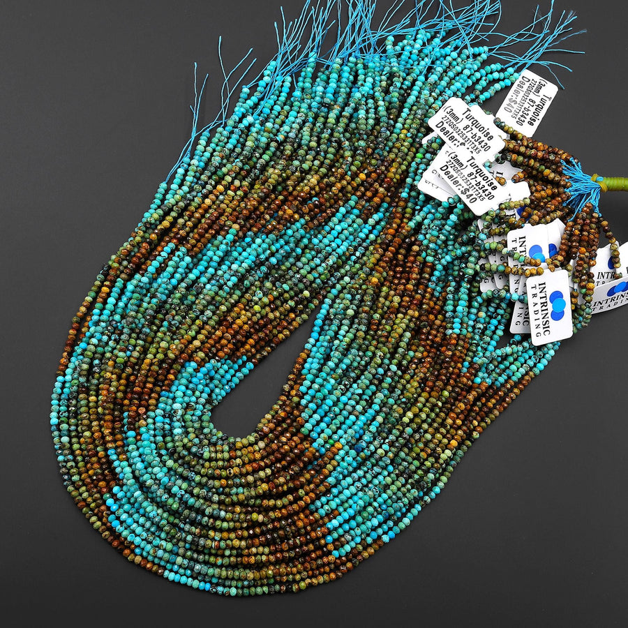Genuine Natural Turquoise 3mm Faceted Rondelle Beads Multicolor Blue Green Brown Gradient Ombre 15.5" Strand