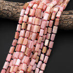 Natural Peruvian Pink Opal Faceted Cylinder Tube Nugget Beads 15.5" Strand