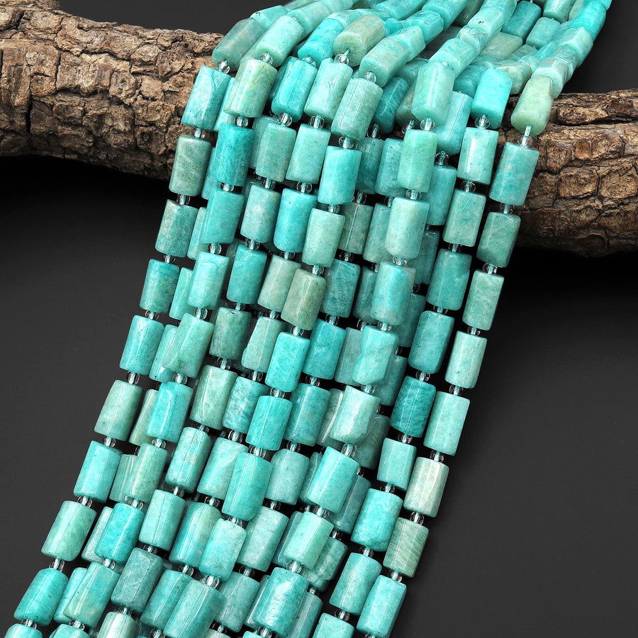 Natural Peruvian Amazonite Beads Tube Stunning Seafoam Blue Green Gemstone 15.5" Strand