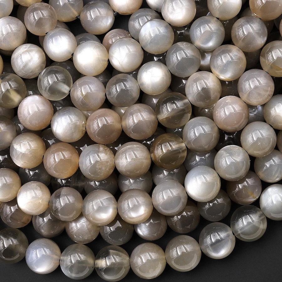 Rare Natural Black Gray Moonstone 6mm 8mm 10mm Smooth Round Beads 15.5" Strand