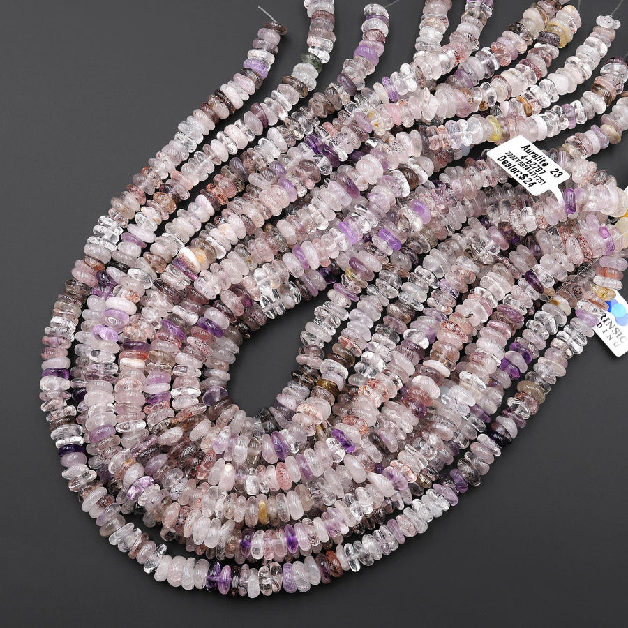 Natural Auralite 23 Cacoxenite Freeform 10mm Rondelle Heishi Beads 15.5" Strand