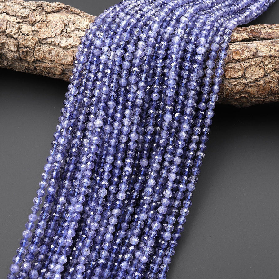 AAA Natural Blue Iolite Faceted 4mm Round Beads 15.5" Strand