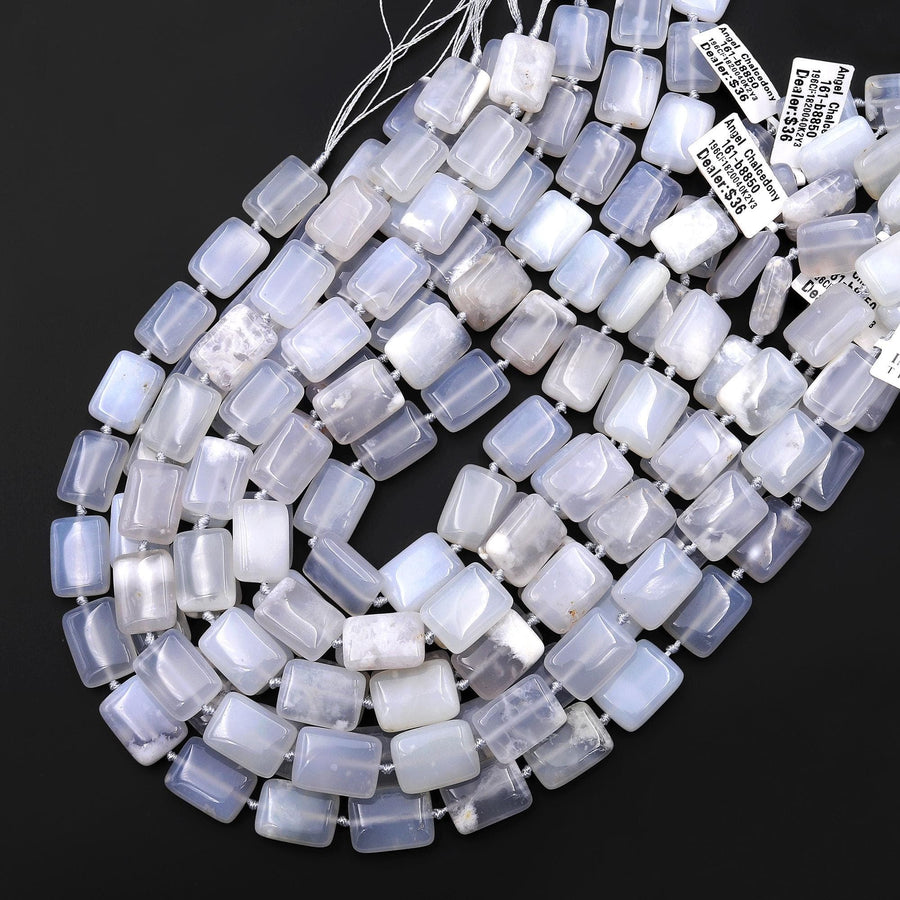 Natural Angel Chalcedony Beads Smooth Rectangle Cushion Beads 15.5" Strand