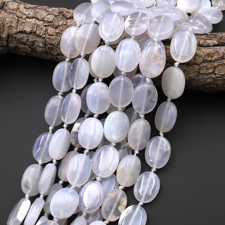 Natural Translucent Angel Chalcedony Beads Smooth Oval Beads 15.5" Strand