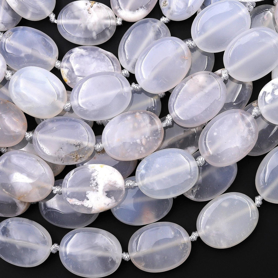 Natural Translucent Angel Chalcedony Beads Smooth Oval Beads 15.5" Strand