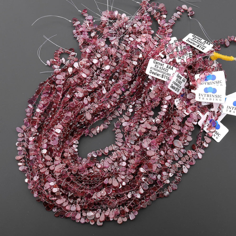 Natural Mauve Pink Malaya Garnet Smooth Teardrop Top Center Drilled Beads Extra Translucent Gemstone 15.5" Strand