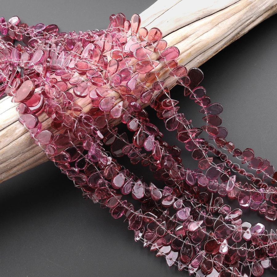 Natural Mauve Pink Malaya Garnet Smooth Teardrop Top Center Drilled Beads Extra Translucent Gemstone 15.5" Strand