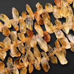 Raw Natural Yellow Citrine Beads Freeform Top Drilled Spike Point 15.5" Strand