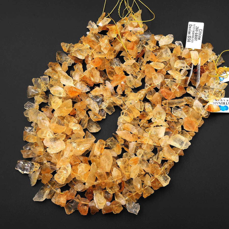 Raw Natural Yellow Citrine Beads Freeform Top Side Drilled Shard 15.5" Strand