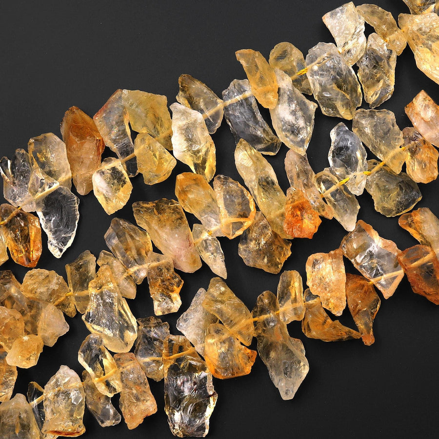 Raw Natural Yellow Citrine Beads Freeform Top Side Drilled Shard 15.5" Strand