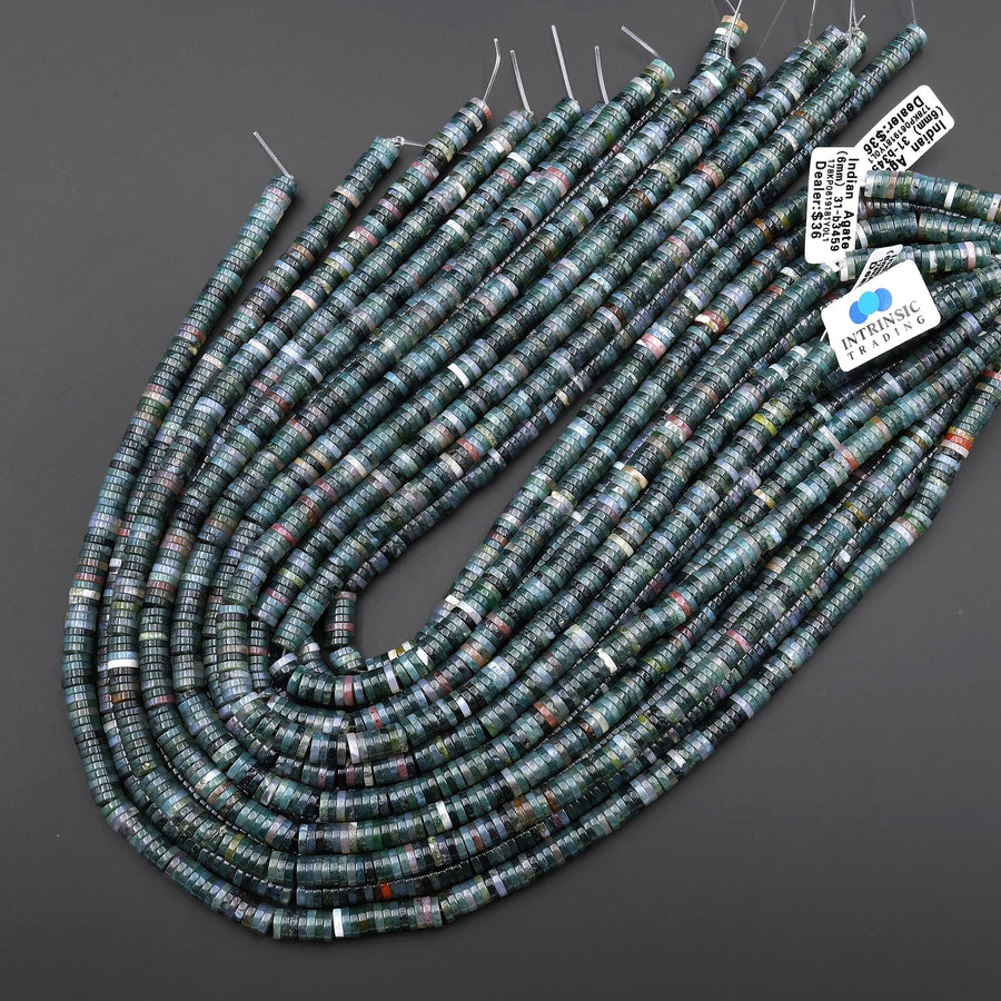 AAA Natural Green Indian Agate 6mm Smooth Heishi Beads 15.5" Strand