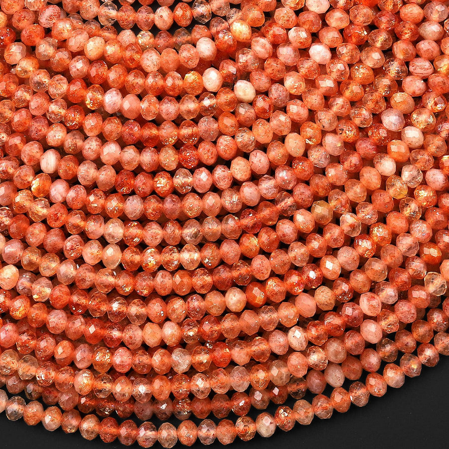 AAA Faceted Natural Arusha Orange Sunstone Rondelle Beads 4mm Gemstone 15.5" Strand