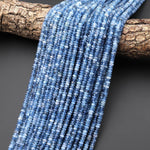 AAA Faceted Natural Stormy Blue Santa Maria Aquamarine Thin Rondelle Beads 4mm Gemstone 15.5" Strand