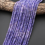 AAA Faceted Natural Tanzanite Round Beads 4mm Real Genuine Gemstone Shades of Pinkish Purple Blue 15.5" Strand