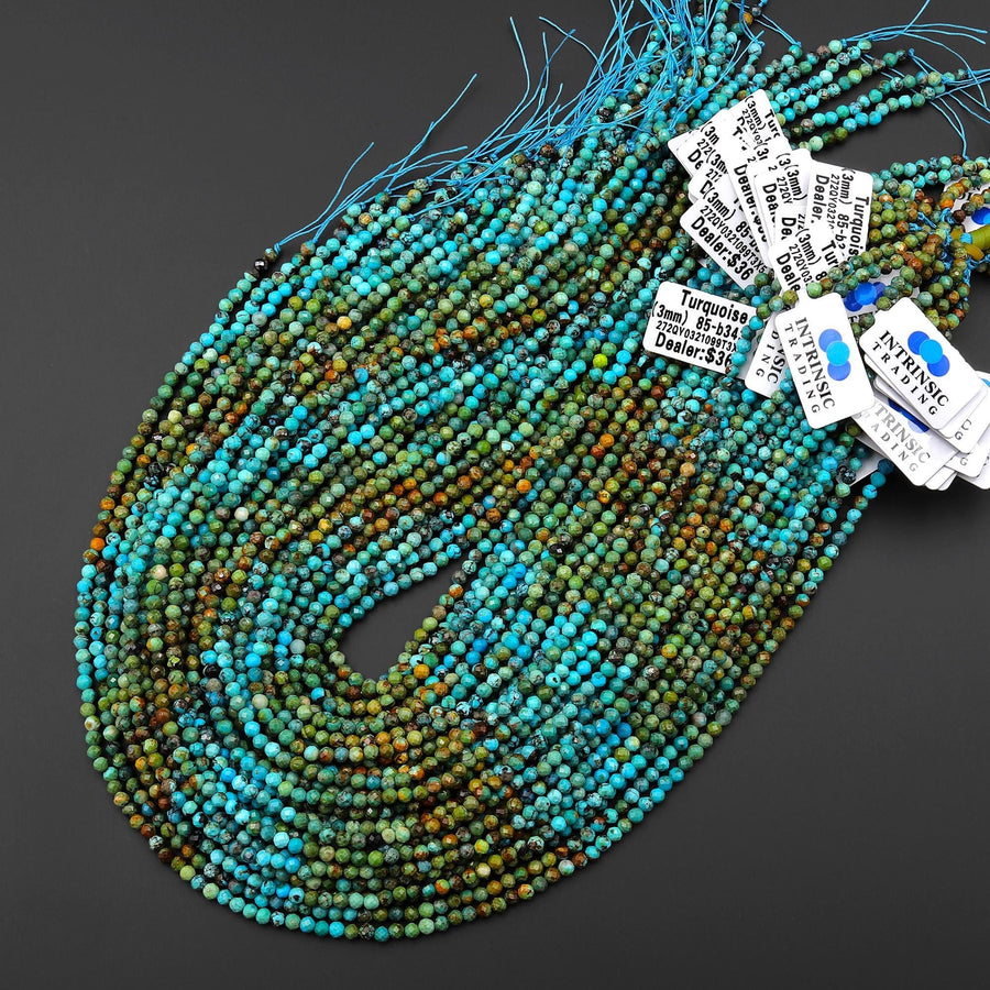 Genuine Natural Turquoise 3mm Faceted Round Beads Multicolor Blue Green Brown Gradient Ombre 15.5" Strand