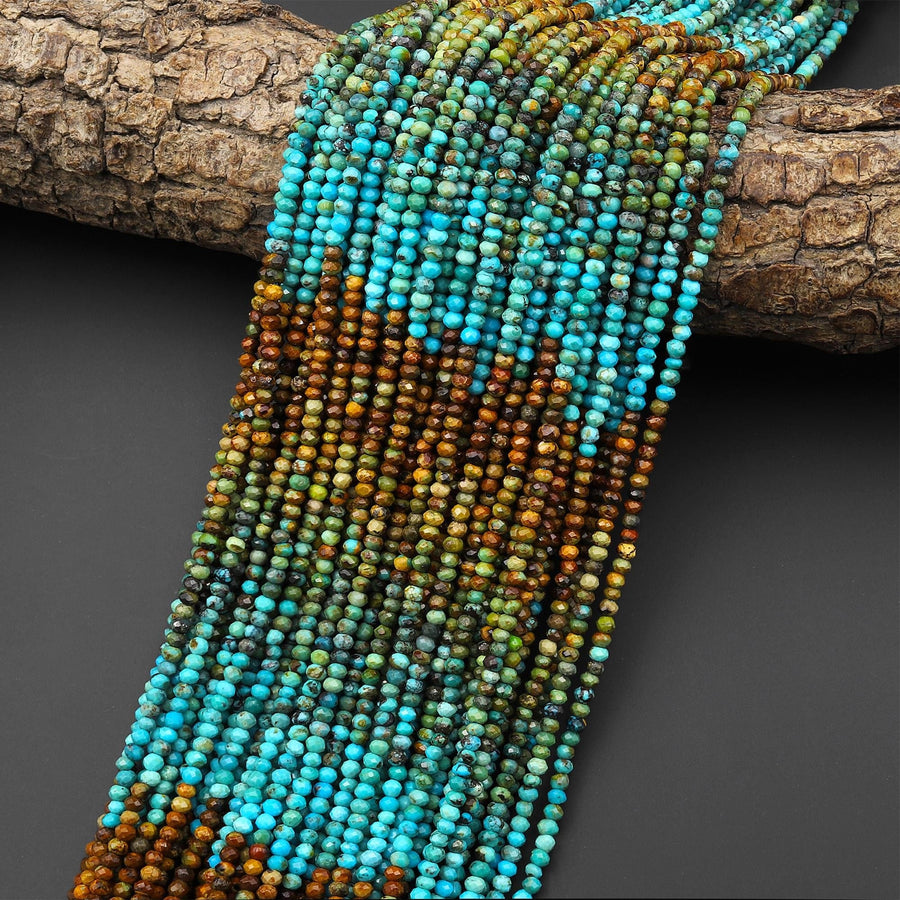 Genuine Natural Turquoise 3mm Faceted Rondelle Beads Multicolor Blue Green Brown Gradient Ombre 15.5" Strand