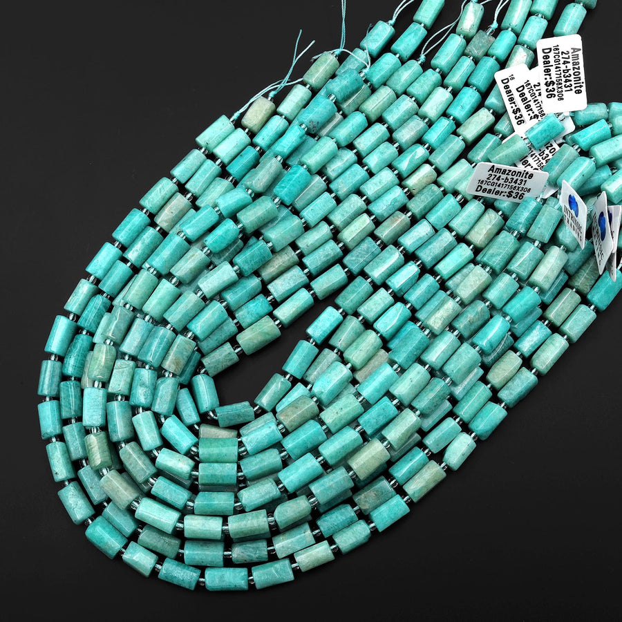 Natural Peruvian Amazonite Beads Tube Stunning Seafoam Blue Green Gemstone 15.5" Strand