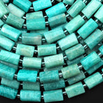 Natural Peruvian Amazonite Beads Tube Stunning Seafoam Blue Green Gemstone 15.5" Strand