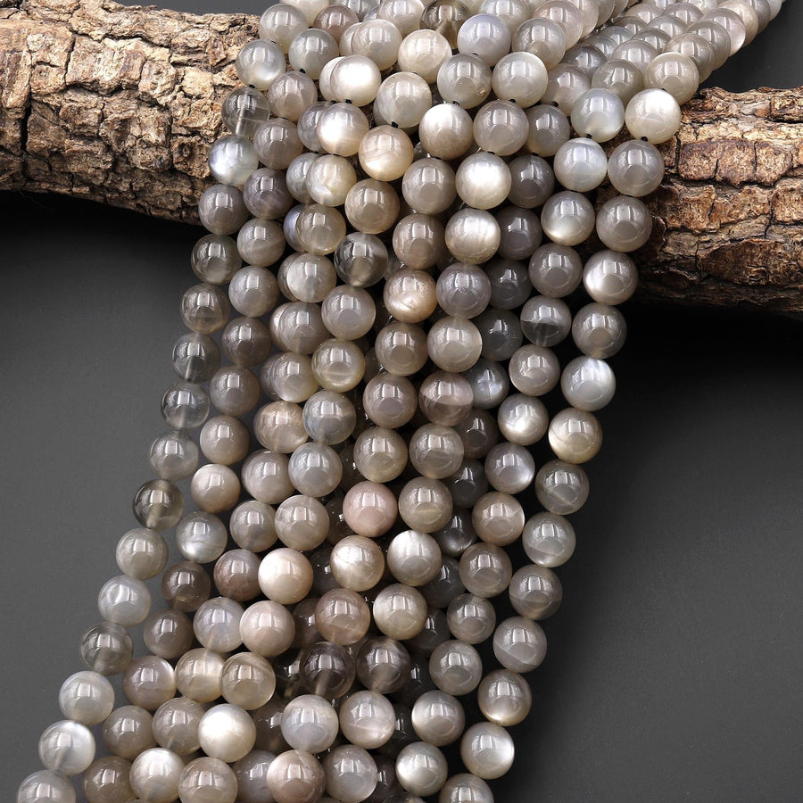 Rare Natural Black Gray Moonstone 6mm 8mm 10mm Smooth Round Beads 15.5" Strand