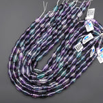 AAA Natural Green Purple Fluorite Drum Barrel Cylinder Beads 15.5" Strand
