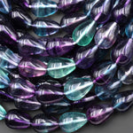 AAA Natural Green Purple Fluorite Smooth Vertically Drilled Teardrop Briolette Beads 15.5" Strand
