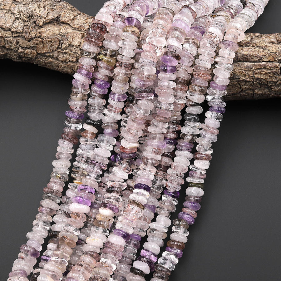 Natural Auralite 23 Cacoxenite Freeform 10mm Rondelle Heishi Beads 15.5" Strand