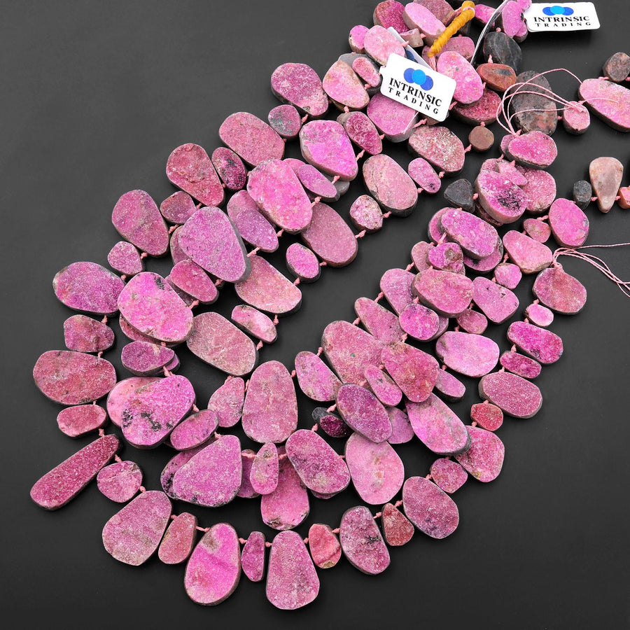 Natural Pink Cobalto Calcite Druzy Freeform Side Drilled Teardrop Focal Pendant Beads 15.5" Strand