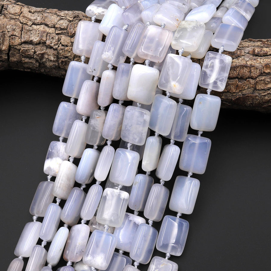 Natural Angel Chalcedony Beads Smooth Rectangle Cushion Beads 15.5" Strand