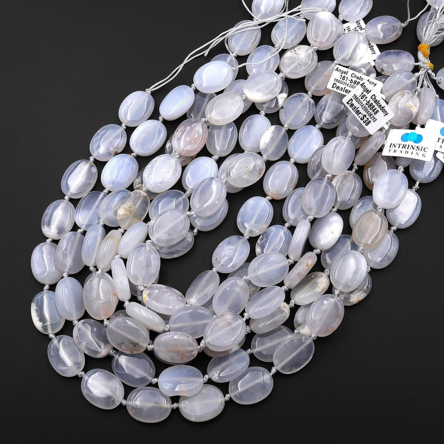 Natural Translucent Angel Chalcedony Beads Smooth Oval Beads 15.5" Strand