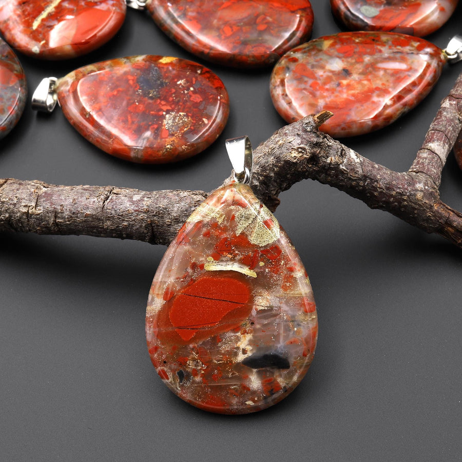 Natural Red Brecciated Jasper Pendant Aka River River Jasper Gemstone Teardrop A4