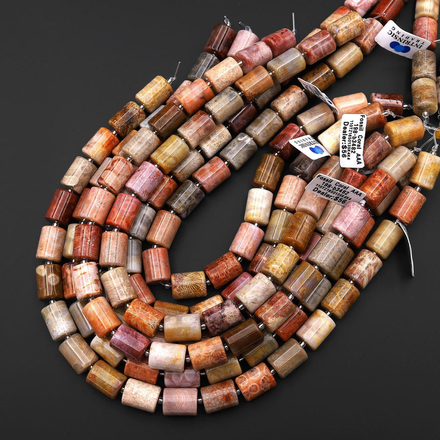 AAA Natural Orange Red Fossil Coral Beads Smooth Tube Cylinder Gemstone 15.5" Strand