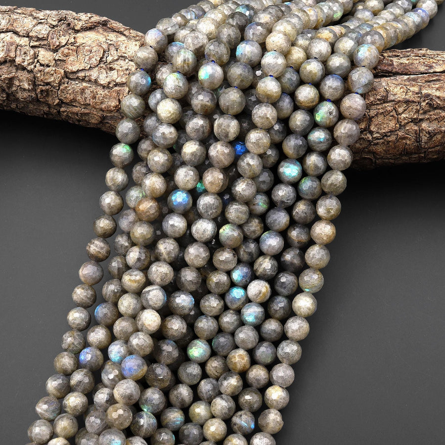 Faceted Natural Labradorite 8mm Round Beads 15.5" Strand