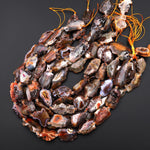 Faceted Natural Condor Agate Beads Freeform Geode Slice Rustic Looking 15.5" Strand