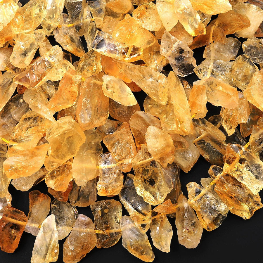 Raw Natural Yellow Citrine Beads Freeform Top Side Drilled Shard 15.5" Strand