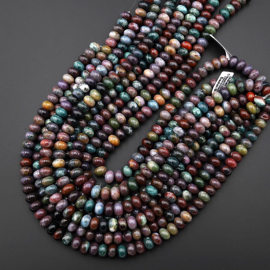 Natural Indian Agate 10mm Smooth Rondelle Beads Aka Fancy Jasper 15.5" Strand