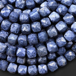 Genuine Natural Denim Blue Sponge Coral 8mm Faceted Cube Beads 15.5" Strand