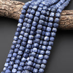 Genuine Natural Denim Blue Sponge Coral 8mm Faceted Cube Beads 15.5" Strand