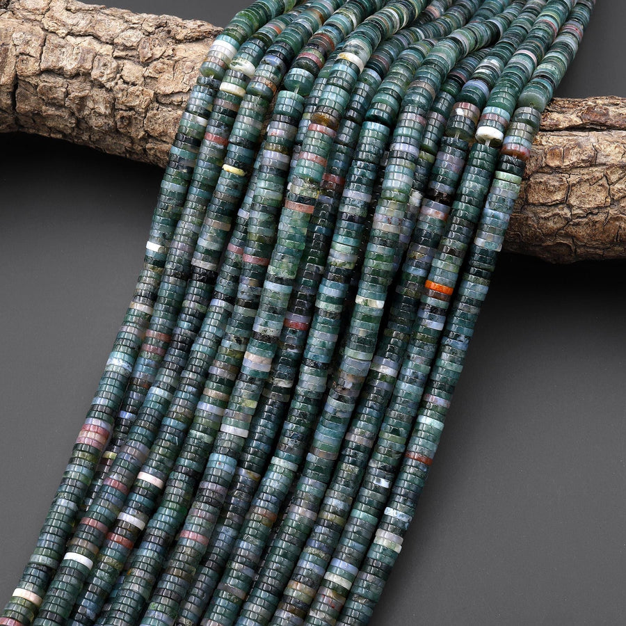 AAA Natural Green Indian Agate 6mm Smooth Heishi Beads 15.5" Strand