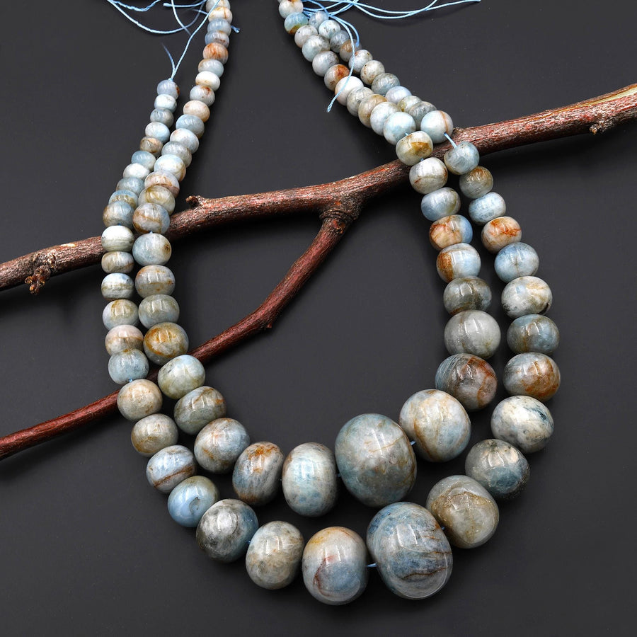 Large Graduated Real Genuine Natural Aquamarine Thick Rondelle 8mm 28mm Beads Ready for Statement Necklace 18" Strand