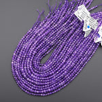 AAA Gemmy Translucent Faceted Natural Purple Amethyst 4mm Round Beads 15.5" Strand