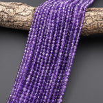 AAA Gemmy Translucent Faceted Natural Purple Amethyst 4mm Round Beads 15.5" Strand