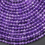 AAA Gemmy Translucent Faceted Natural Purple Amethyst 4mm Round Beads 15.5" Strand