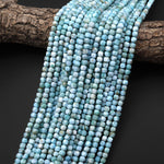 Genuine Natural Blue Larimar Beads Faceted 4mm Cube Gemstone Beads 15.5" Strand