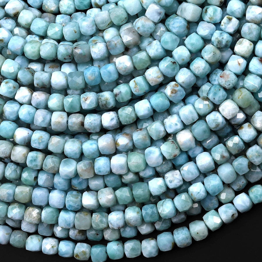 Genuine Natural Blue Larimar Beads Faceted 4mm Cube Gemstone Beads 15.5" Strand