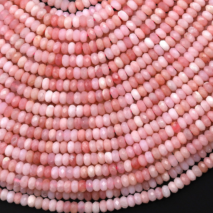 AAA Micro Faceted Natural Peruvian Pink Opal 4mm Thin Rondelle Beads Gemstone 15.5" Strand
