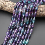 AAA Natural Green Purple Fluorite Drum Barrel Cylinder Beads 15.5" Strand