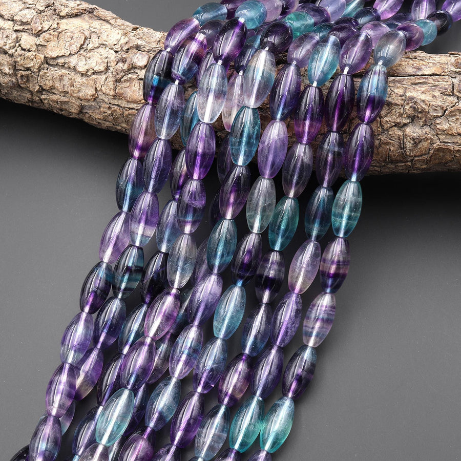 AAA Natural Green Purple Fluorite Drum Barrel Cylinder Beads 15.5" Strand