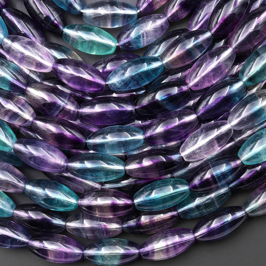 AAA Natural Green Purple Fluorite Drum Barrel Cylinder Beads 15.5" Strand