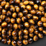 AAA Faceted Natural Tiger's Eye 8mm Round Beads 14.5" Strand